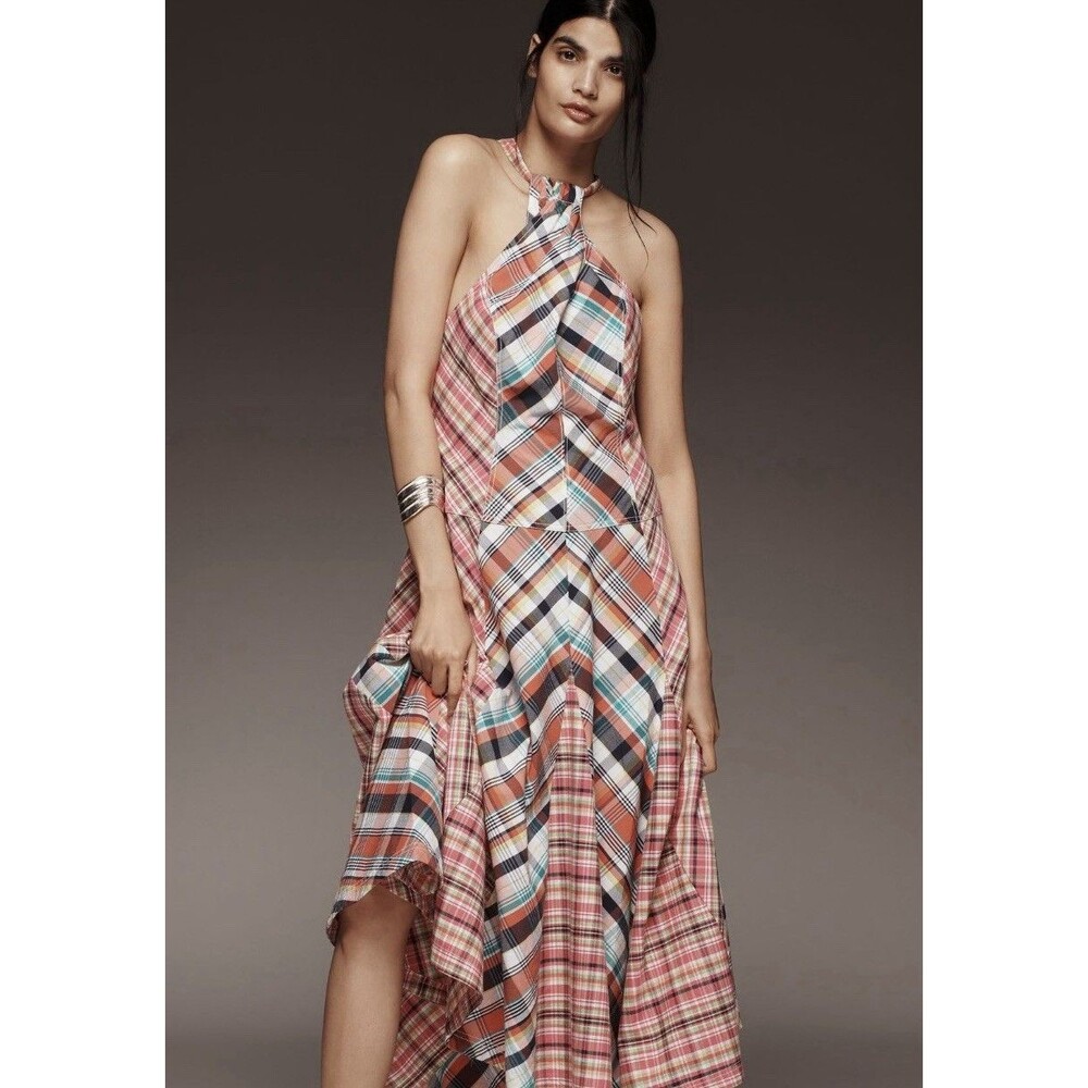 Anthropologie Pilcro Patchwork Halter Midi Dress Sz Md Pink